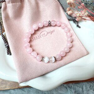 8mm Rose Quartz and Selenite Stretch Bracelet